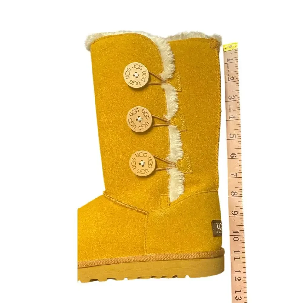 UGG Classic Tall Bailey Button Triplet 1873 Mustard Seed Boots Women 8 Cozy